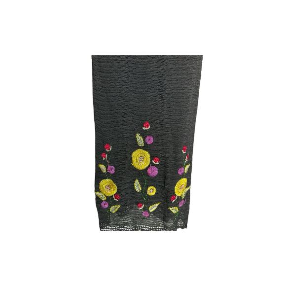 Papell Y2K Crochet Black Embroidered Beaded Floral Whimsigoth Fairy Slip Dress M - Picture 7 of 15